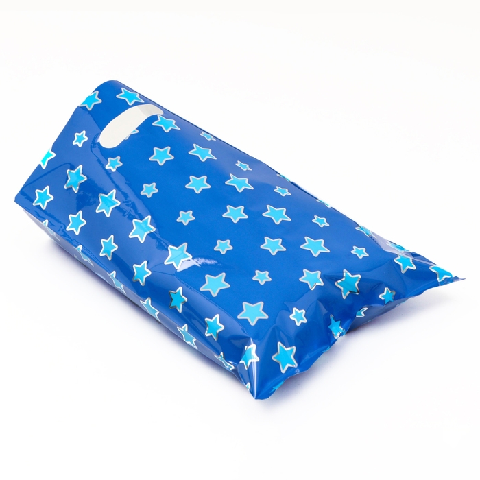 Набор подарочных пакетов, металлизированныей,  Набор подарочных пакетов, металлизированныей, "Звёзды" синий 17х25 см , 20 микрон 10 шт набор