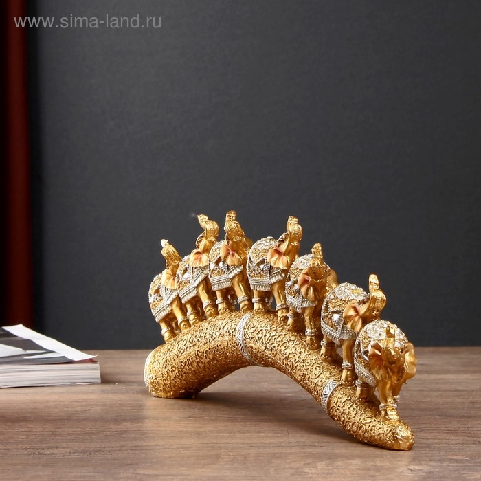 Сувенир полистоун Сувенир полистоун "Семь золотых слонов на золотом бивне" 11,5х29,5х3,8 см