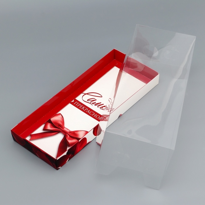Коробка с прозрачной крышкой под рулет, Коробка с прозрачной крышкой под рулет, "Самой прекрасной", 30 х 12 х 12 см. Кондитерская упаковка