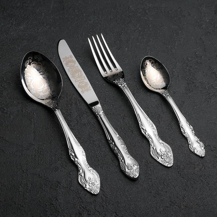 Набор столовых приборов «Тройка», 24 предмета, художественная роспись, декоративная коробка Набор столовых приборов «Тройка», 24 предмета, художественная роспись, декоративная коробка