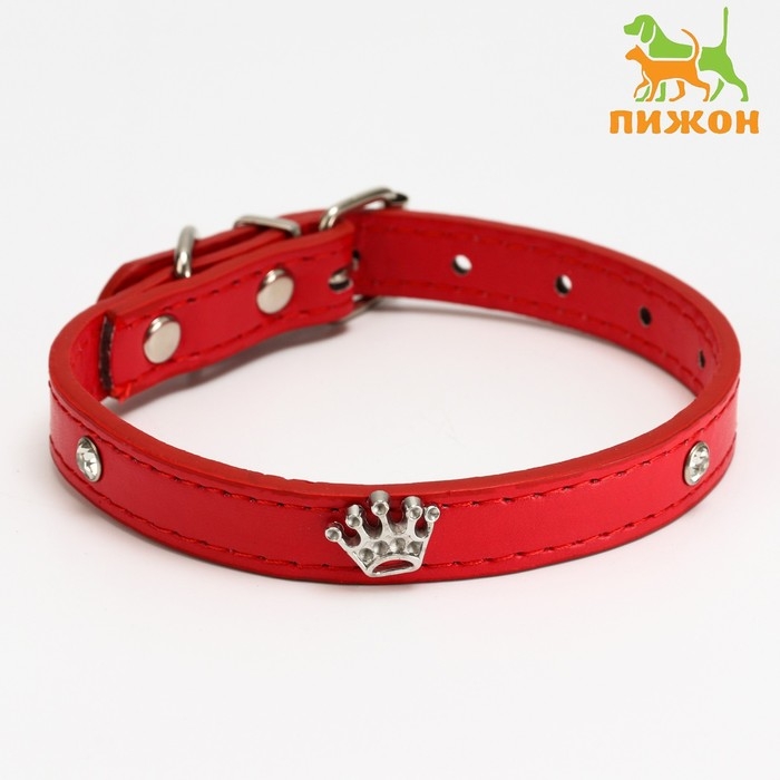 Ошейник Ошейник "Корона" с металлическим декором и со стразами, 36 х 1,4 см, ОШ 24-31, красный