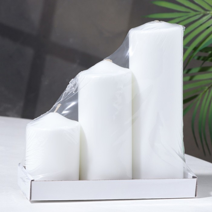 Набор свечей - цилиндров 3в1 (6х14 см, 6х19 см, 6х8,5 см), белый Набор свечей - цилиндров 3в1 (6х14 см, 6х19 см, 6х8,5 см), белый