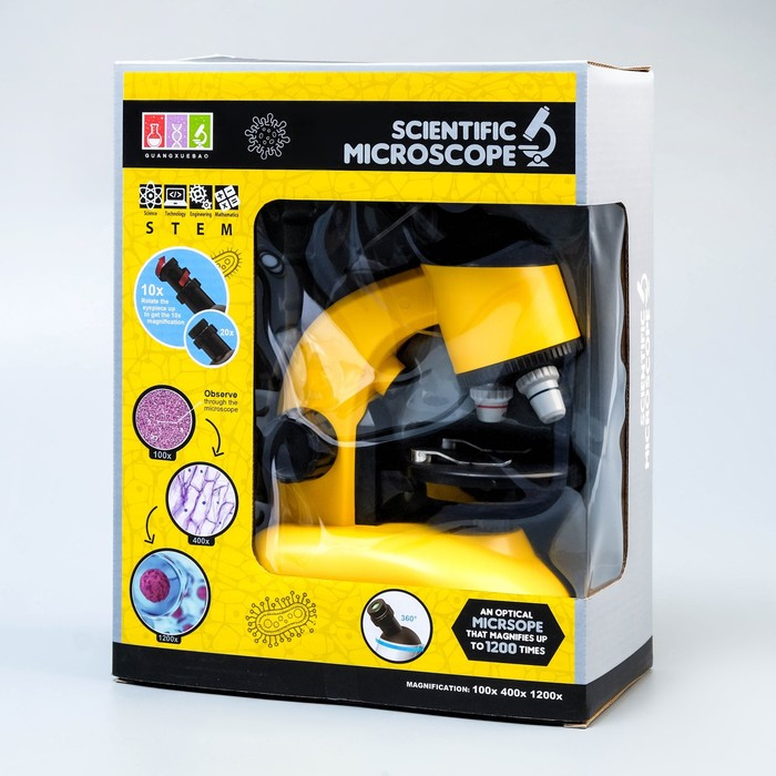 Микроскоп Микроскоп "Юный ученый" кратность до х1200, желтый, подсветка