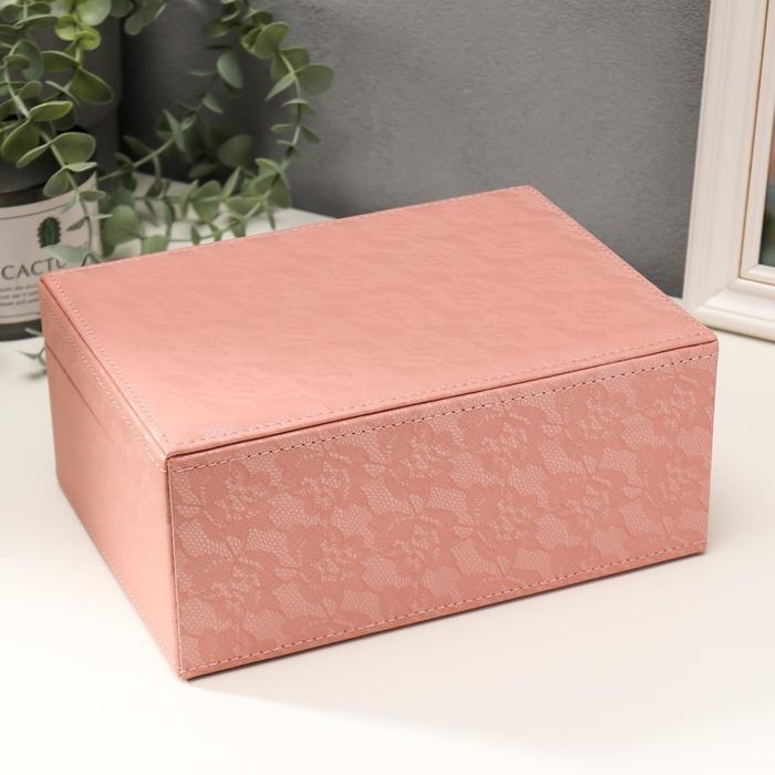 Шкатулка кожзам для украшений  Шкатулка кожзам для украшений "Цветочное кружево" розовая 9,5х16х22 см