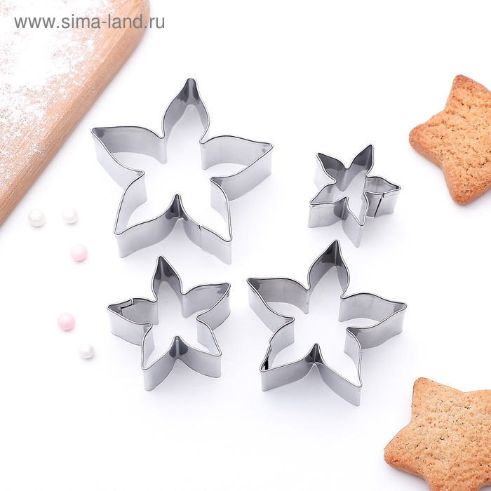 Набор форм для печенья Доляна «Лепестки розы», 4 шт, цвет серебристый Набор форм для печенья Доляна «Лепестки розы», 4 шт, цвет серебристый