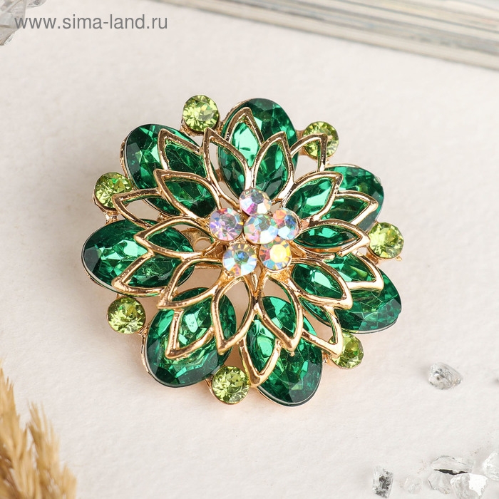 Брошь «Цветок» хризантемы, цвет зелёный в золоте Брошь «Цветок» хризантемы, цвет зелёный в золоте