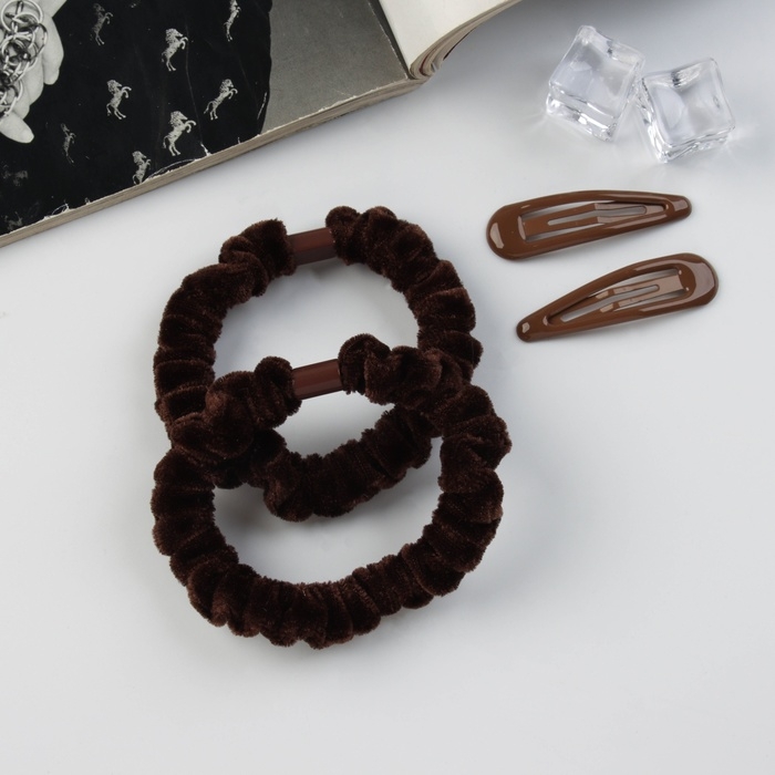 Набор для волос Набор для волос "Глория нежность" (2 резинки 5,5 см, 2 невидимки 5 см) коричневый