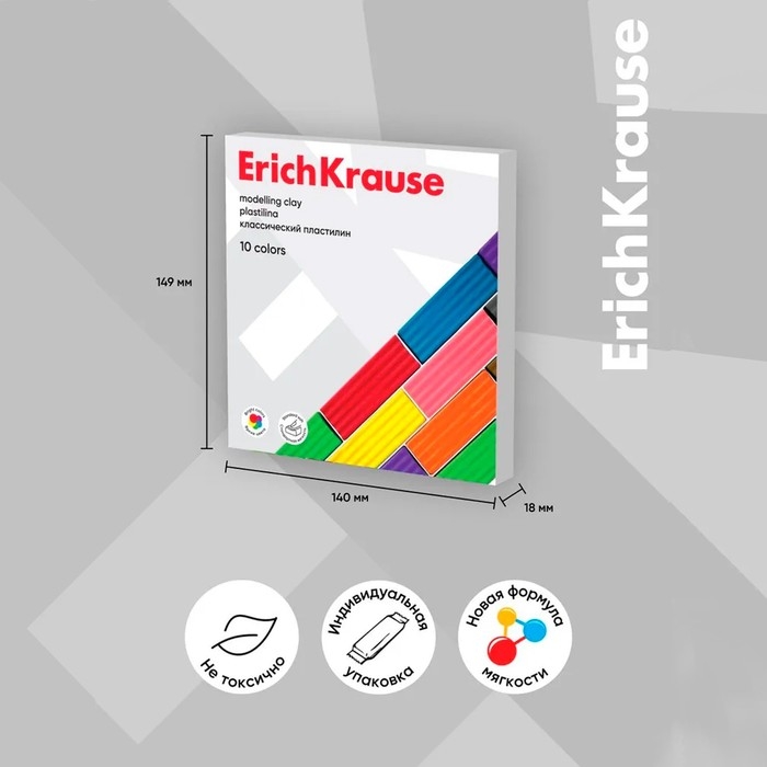 Пластилин 10 цветов, 160 г, ErichKrause Basic, в картонной упаковке Пластилин 10 цветов, 160 г, ErichKrause Basic, в картонной упаковке
