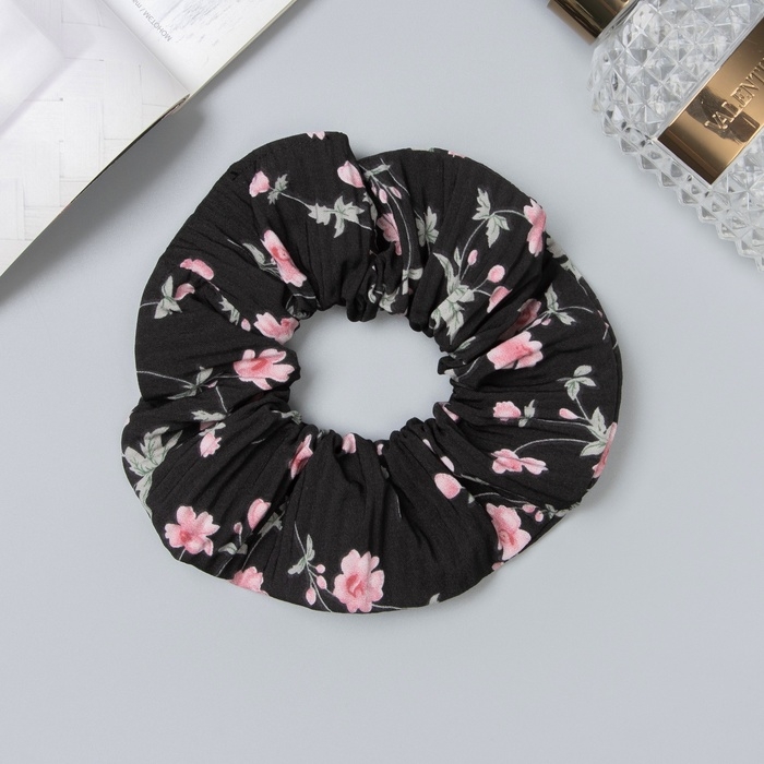 Резинка для волос Резинка для волос "Орбита" жатка цветы, 12 см, чёрный