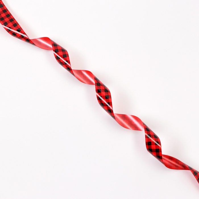 Лента для декора и подарков, Лента для декора и подарков, "Клетка", красный, 2 см х 50 м
