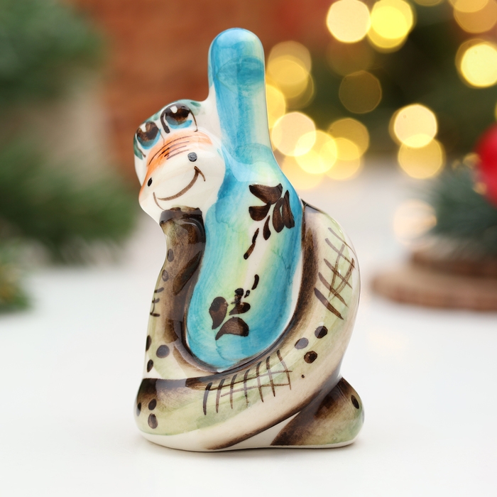 Новый год. Сувенир символ года  Новый год. Сувенир символ года "Змей с бутылкой", гжель, цвет, 8,5 см