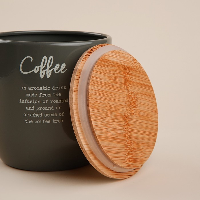 Банка для сахара SL Home, 12×12 см, цвет серый, с бамбуковой крышкой Банка для сахара SL Home, 12×12 см, цвет серый, с бамбуковой крышкой