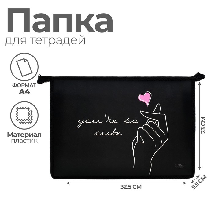 Папка для тетрадей А4, 325 х 230 х 55 мм, молния сверху, пластиковая, ПМ-А4-29 Calligrata Папка для тетрадей А4, 325 х 230 х 55 мм, молния сверху, пластиковая, ПМ-А4-29 Calligrata "Поцелуй"