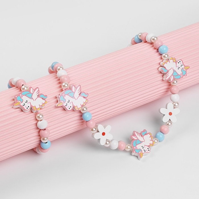 Набор детский «Выбражулька» 2 предмета: бусы, браслет, единорожки милые, цветной Набор детский «Выбражулька» 2 предмета: бусы, браслет, единорожки милые, цветной