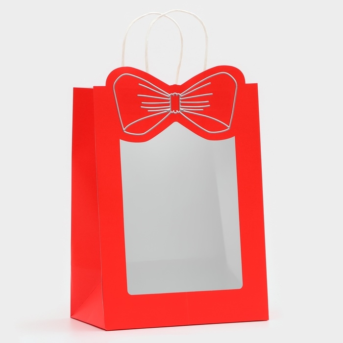Пакет подарочный новогодний с оком Пакет подарочный новогодний с оком "Бант", 30 х 22 х 14, красный .