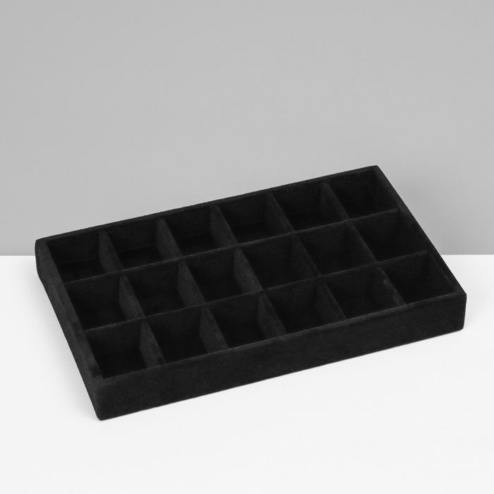 Подставка для украшения 18 ячеек, флок, 21×12,3×2,5 см, цвет чёрный Подставка для украшения 18 ячеек, флок, 21×12,3×2,5 см, цвет чёрный