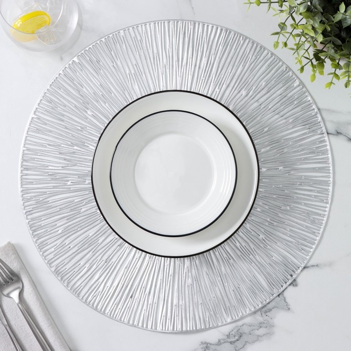 Набор салфеток сервировочных на стол Доляна «Сияние», d=38 см, 4 шт, цвет серебряный Набор салфеток сервировочных на стол Доляна «Сияние», d=38 см, 4 шт, цвет серебряный