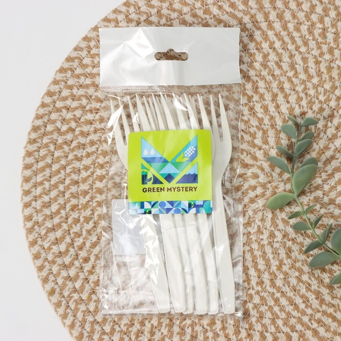 Набор одноразовых вилок из кукурузного крахмала Nature, 18 см, 6 шт, цвет микс Набор одноразовых вилок из кукурузного крахмала Nature, 18 см, 6 шт, цвет микс