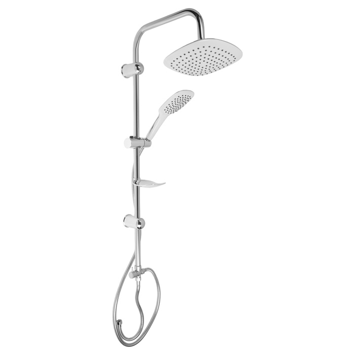 Душевая система ZEIN Z1002, тропическая и ручная лейка, шланги, стойка, мыльница, хром Душевая система ZEIN Z1002, тропическая и ручная лейка, шланги, стойка, мыльница, хром