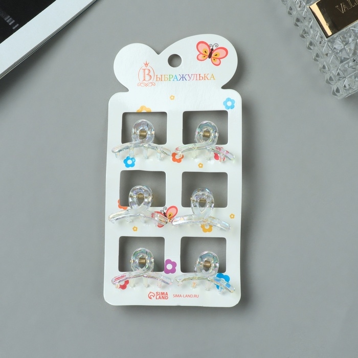 Краб для волос  Краб для волос "Аванти" (набор 6 шт) петля, 3 см, прозрачный