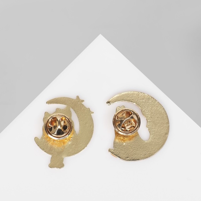 Набор значков (2 шт.) «Коты на Луне», цветной в золоте Набор значков (2 шт.) «Коты на Луне», цветной в золоте