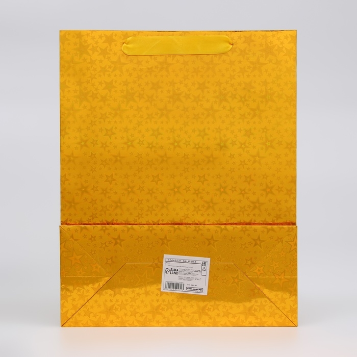 Пакет подарочный, фольгированный, упаковка, с окном  Пакет подарочный, фольгированный, упаковка, с окном "Сердце", "Золотой", M 32 х 25,5 х 11 см