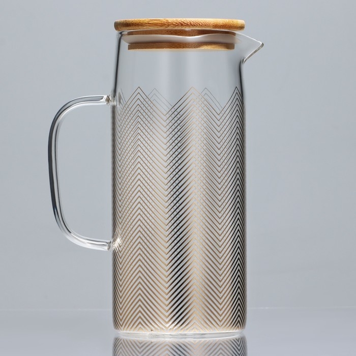 Кувшин стеклянный с бамбуковой крышкой «Геометрия», 1000 мл, с крышкой Кувшин стеклянный с бамбуковой крышкой «Геометрия», 1000 мл, с крышкой