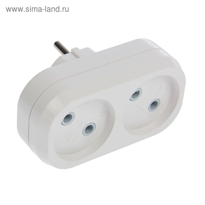 Разветвитель UNIVersal, 2 гнезда, 10 А, 250 В, без з/к, плоский, белый Разветвитель UNIVersal, 2 гнезда, 10 А, 250 В, без з/к, плоский, белый