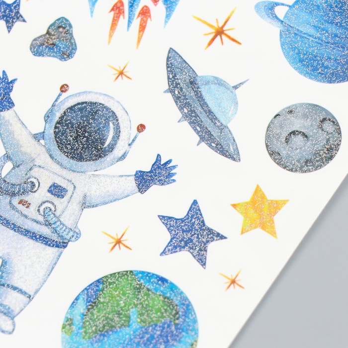 Татуировка на тело цветная Татуировка на тело цветная "Космонавт и планеты" блестки 12х10,5 см