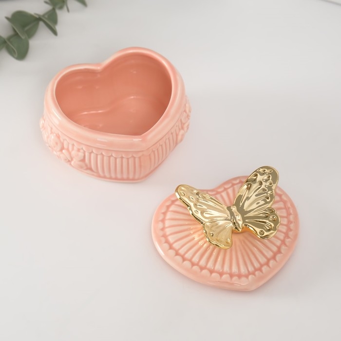 Шкатулка керамика Шкатулка керамика "Бабочка прованс" розовая 8,5х9,3х8,5 см