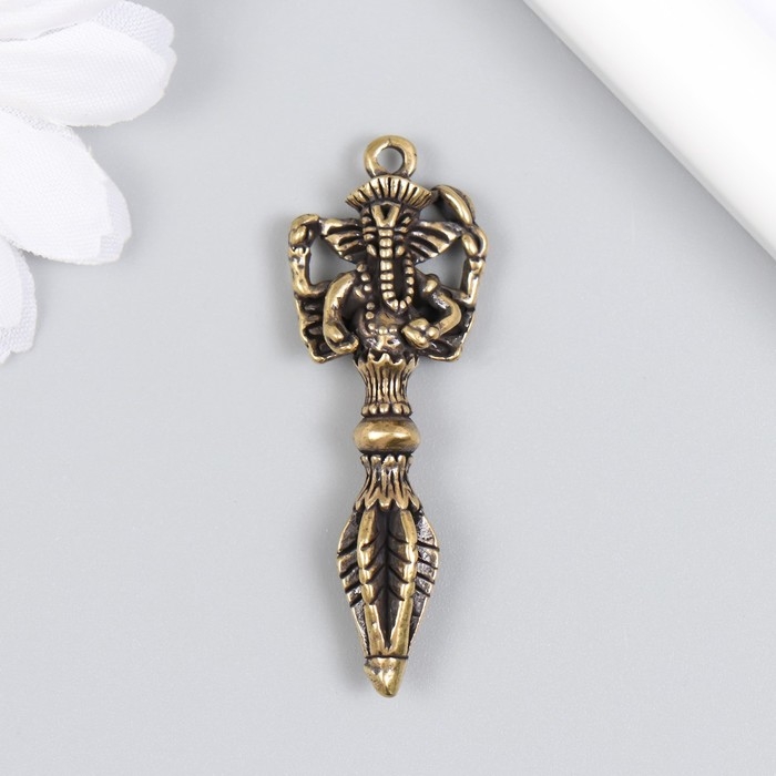 Сувенир латунь "Тибетский кинжал Пхурба с Ганешей" 4,8 см