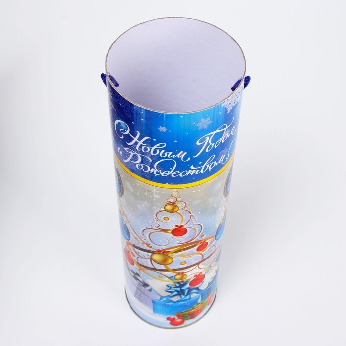 Новый год. Подарочная коробка, тубус «Синие шары» 99х340мм. Новый год. Подарочная коробка, тубус «Синие шары» 99х340мм.