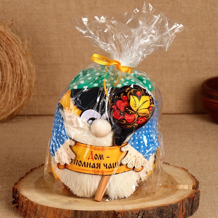 Домовой Санёк Домовой Санёк "Дом - полная чаша", с ложкой, 19 х 17 см, микс