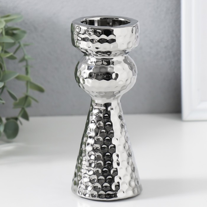 Подсвечник керамика на 1 свечу Подсвечник керамика на 1 свечу "Терра" d=3,5 см серебро 6х6х14,7 см