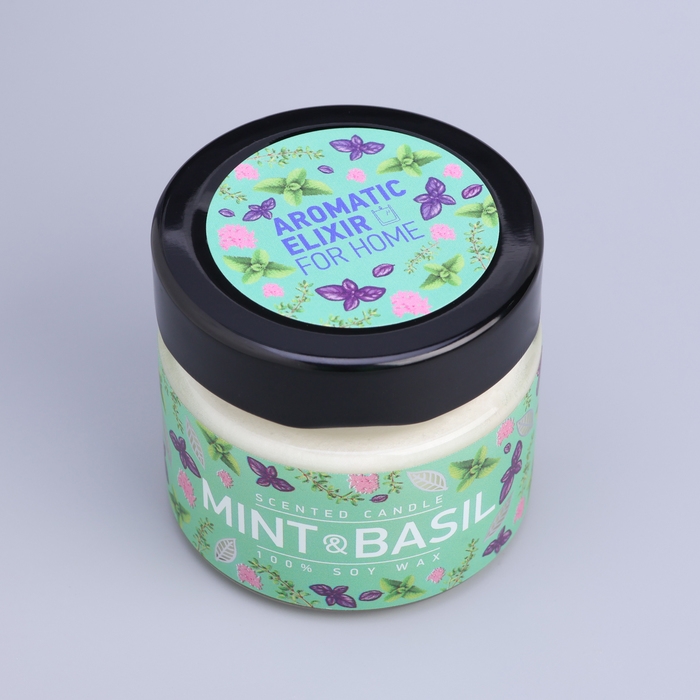 Свеча ароматическая в банке  Свеча ароматическая в банке "Базилик и мята ", совый воск, 80 г