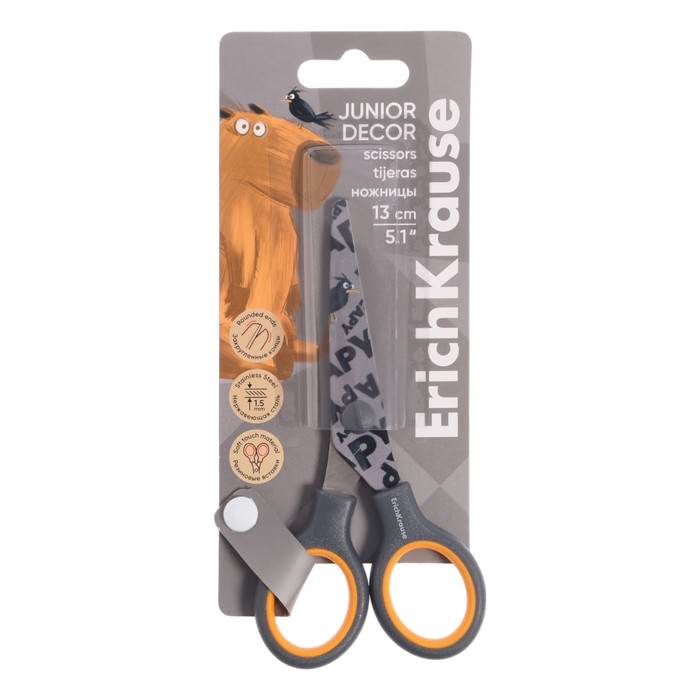 Ножницы детские 13 см ErichKrause Ножницы детские 13 см ErichKrause "Juinior Decor Happy Capy" с принтом на лезвиях, блистер