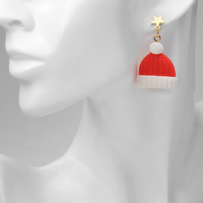 Новый год! Серьги «Новогодние» шапка-звезда, варежка, цвет бело-красный в золоте Новый год! Серьги «Новогодние» шапка-звезда, варежка, цвет бело-красный в золоте