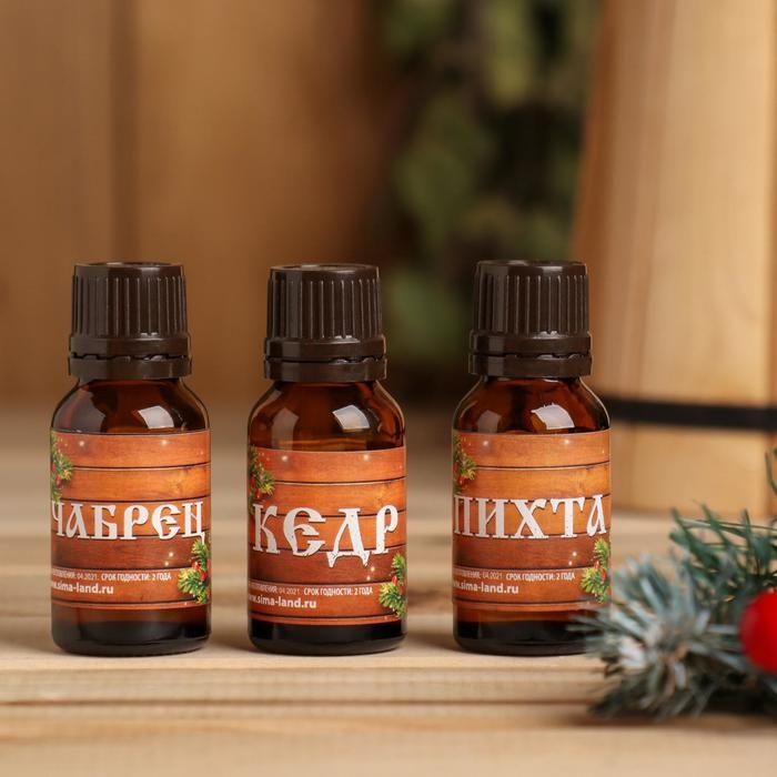 Набор эфирных масел 3 шт по 15 мл, пихта, кедр и чабрец   Набор эфирных масел 3 шт по 15 мл, пихта, кедр и чабрец  "Жаркой баньки!"