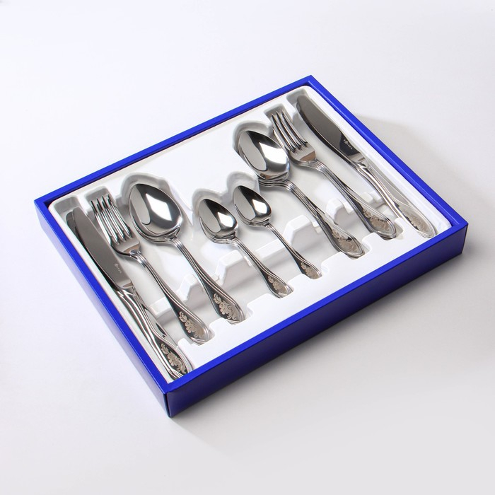 Набор столовый «Волна», 24 предмета, толщина 2 мм, ХР ПВХ, цвет серебряный Набор столовый «Волна», 24 предмета, толщина 2 мм, ХР ПВХ, цвет серебряный