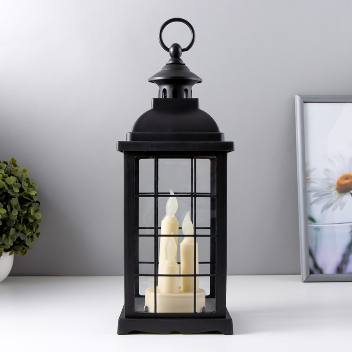 Ночник Ночник "Свечи" LED батарейки 3хААА (не в комплекте), черный 13х13х38 см, свечение желтое