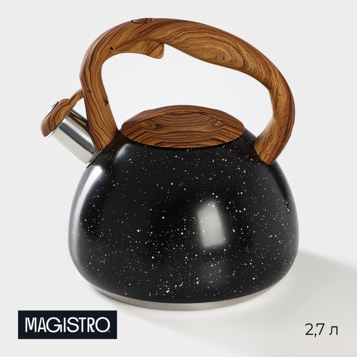 Чайник со свистком из нержавеющей стали Magistro Stone, 2,7 л, ручка soft-touch, индукция, цвет чёрный Чайник со свистком из нержавеющей стали Magistro Stone, 2,7 л, ручка soft-touch, индукция, цвет чёрный