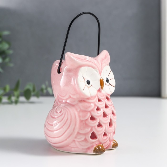 Подсвечник керамика на 1 свечу "Очковая сова" с ручкой 9,5х6,5х7 см МИКС