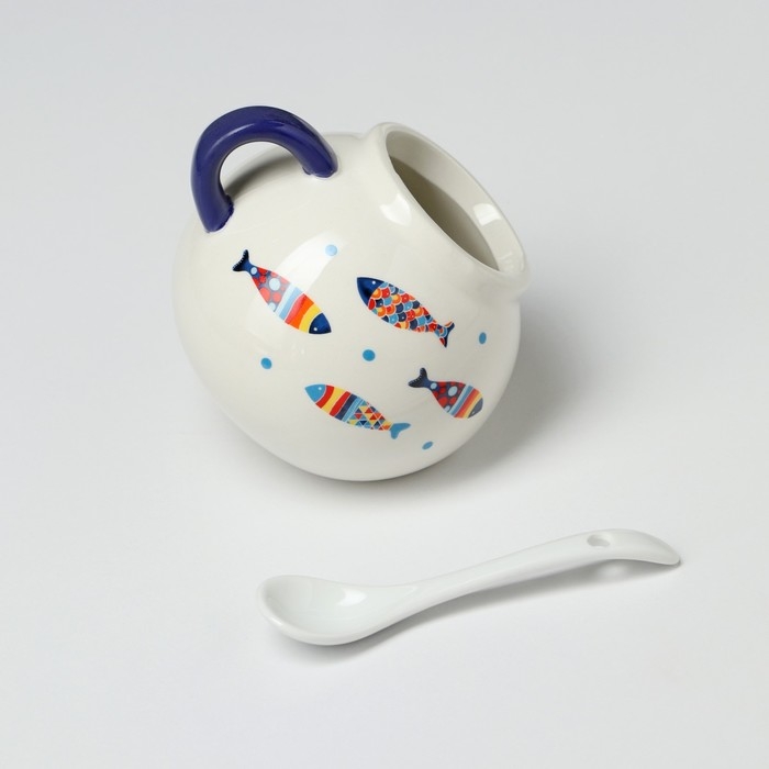 Сахарница с ложкой Доляна «Емеля», 200 мл, цвет белый Сахарница с ложкой Доляна «Емеля», 200 мл, цвет белый