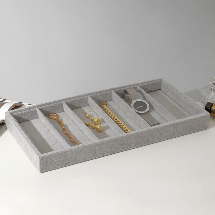 Подставка для украшений 6 ячеек, 38×18,5×3,5, цвет серый Подставка для украшений 6 ячеек, 38×18,5×3,5, цвет серый