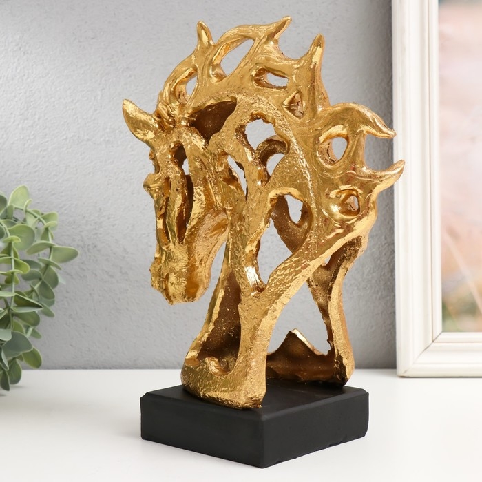 Сувенир полистоун бюст Сувенир полистоун бюст "Голова коня - Ажур" золото 9,7х19х26 см
