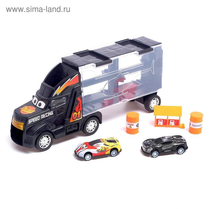 Гараж детский «Грузовик «Перевозчик», 2 металлические машинки и дорожные знаки, МИКС Гараж детский «Грузовик «Перевозчик», 2 металлические машинки и дорожные знаки, МИКС