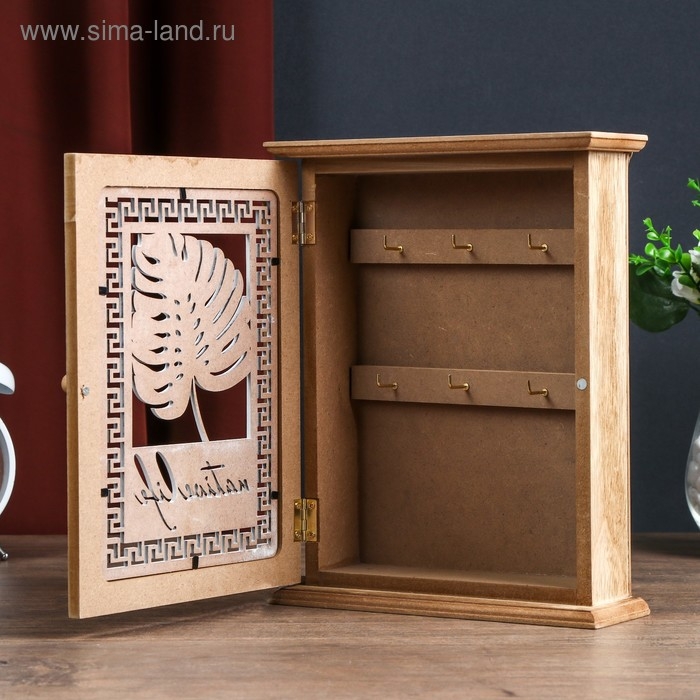 Ключница дерево 6 крючков Ключница дерево 6 крючков "Пальмовый лист и греческий узор" 25,5х20,5х6,5 см