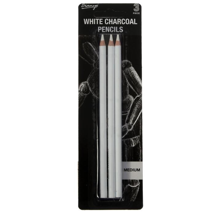 Карандаши угольные, белые, 3 штуки в наборе (средние) Карандаши угольные, белые, 3 штуки в наборе (средние)