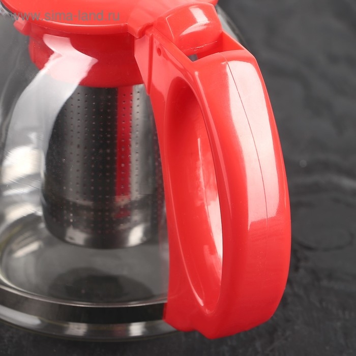 Чайник стеклянный заварочный «Фиона», 1,1 л, с металлическим ситом, цвет красный Чайник стеклянный заварочный «Фиона», 1,1 л, с металлическим ситом, цвет красный