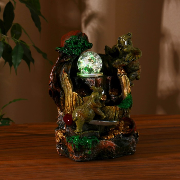 Фонтан "Слоны с монетками, в горах" 20х13 см (с подсветкой)